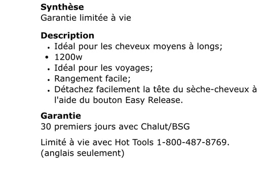 HOT TOOLS Brosse-Séchoir 4.3 po garantie à vie